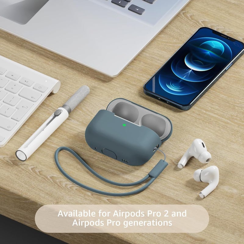 Tandoler حافظة متوافقة مع Airpods Pro 2، غلاف سيليكون ناعم واقي مع مجموعة تنظيف وحبل حمل متوافق مع AirPod Pro الجيل الثاني، LED أمامي مرئي - أزرق محيطي - Image 2